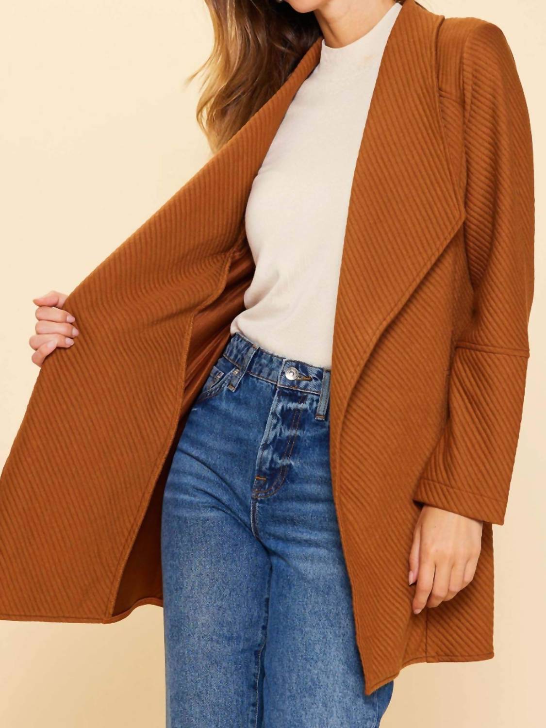 Skies Are Blue - Thick Knit Fold Over Collar Cardigan
