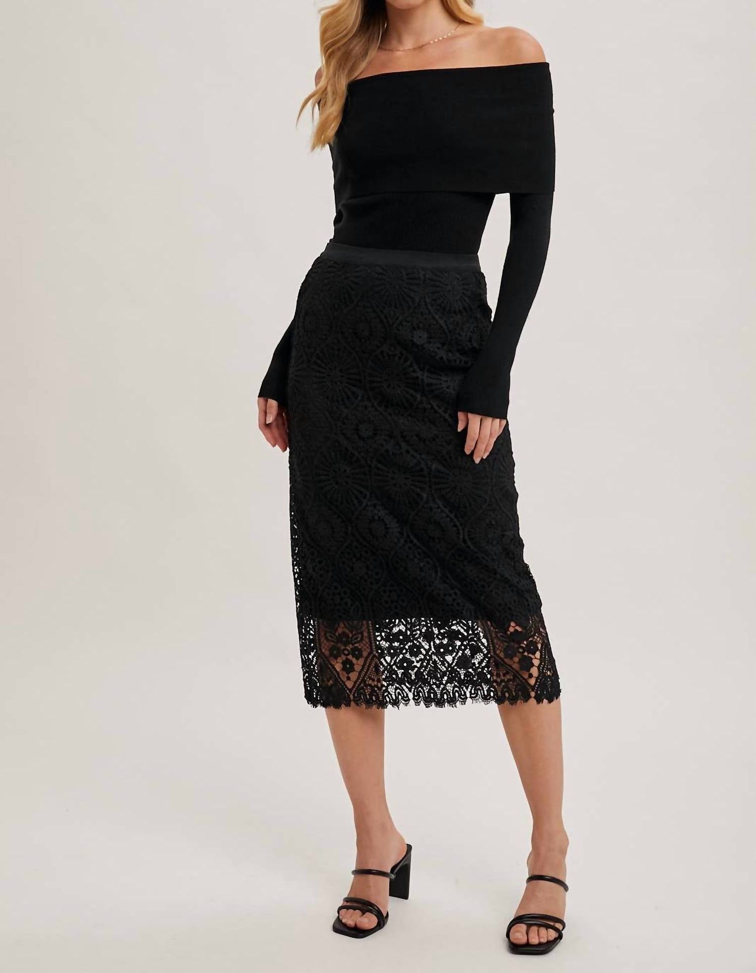 BluIvy Tahlia Lace Midi Skirt in black - women's skirt - alternate view