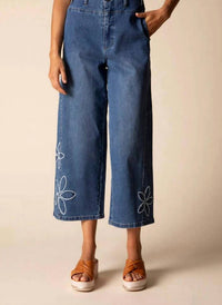 Habitat - Floral Appliqué Stretch Denim Pants