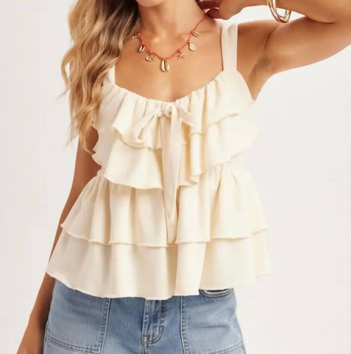 Bluivy - Sonoran Tiered Ruffle Tie-front Tank Top