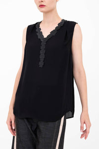 Elaine Kim - Bettina V-neck Shell Top With Grosgrain Trim
