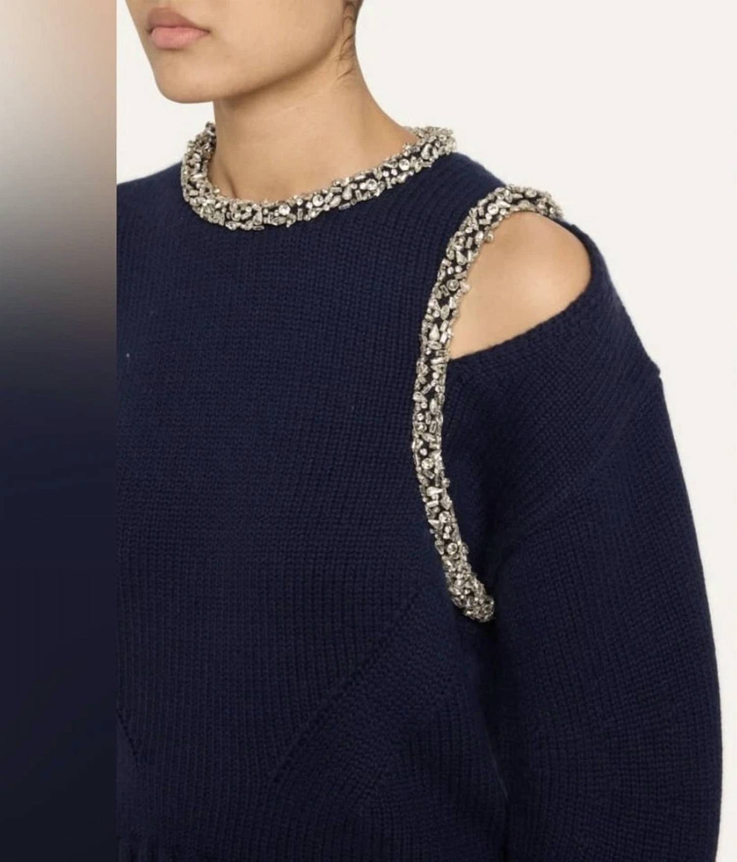 JONATHAN SIMKHAI Monroe Embellished Pullover in blue - women's sweater - alternate view