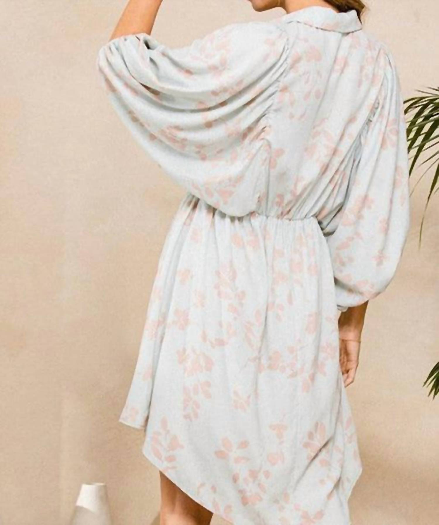 Ces Femme - V-neck Floral Elastic Waist Dress