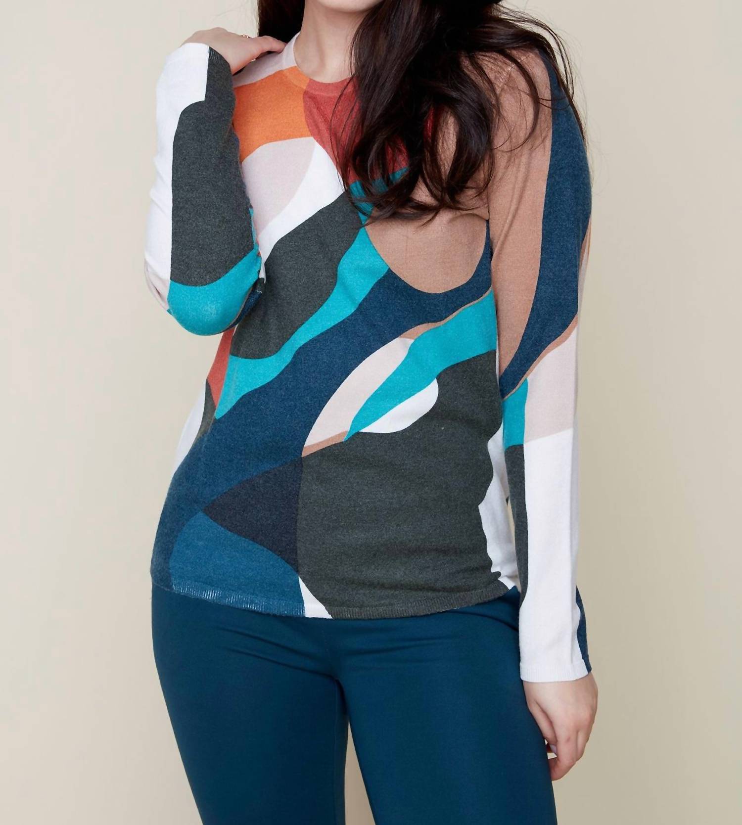 Renuar Long Sleeve Abstract blouse in multi - women's sweater