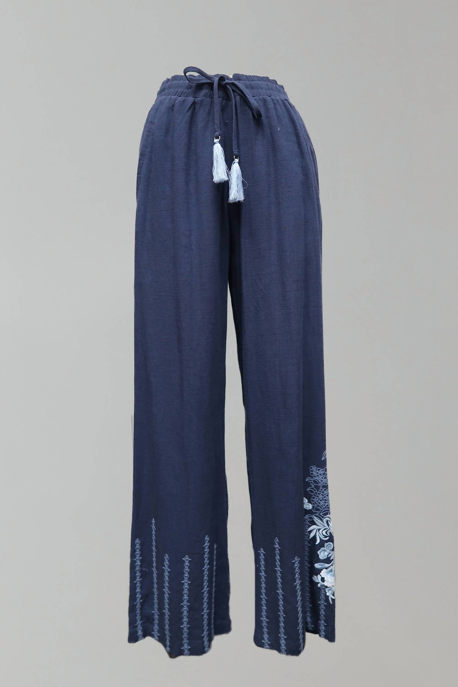 Paparazzi - Women Linen Blend Embroidered Pull-on Pant