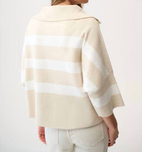 Joseph Ribkoff Striped Zipper Casual Top in birch melange winter white - women's blouse - detail view