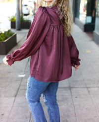 Haptics - Mock Neck Satin Long Sleeve Blouse