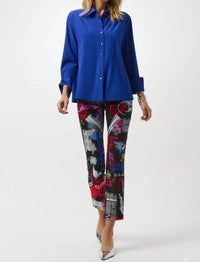Joseph Ribkoff - Poplin Button-front Back Slit Sleeves Top