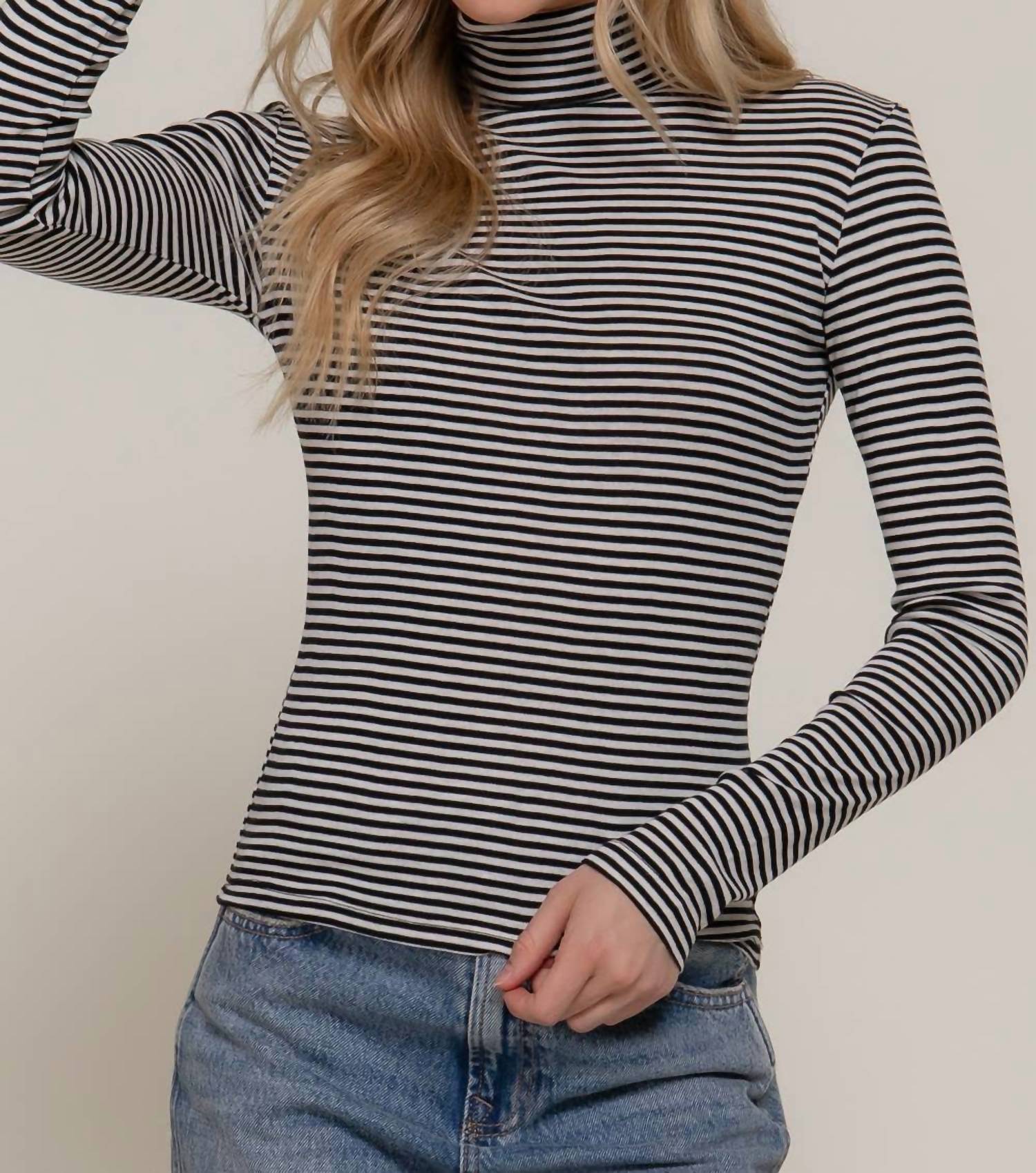 Active Basic - Stripe Long Sleeve Turtleneck Top