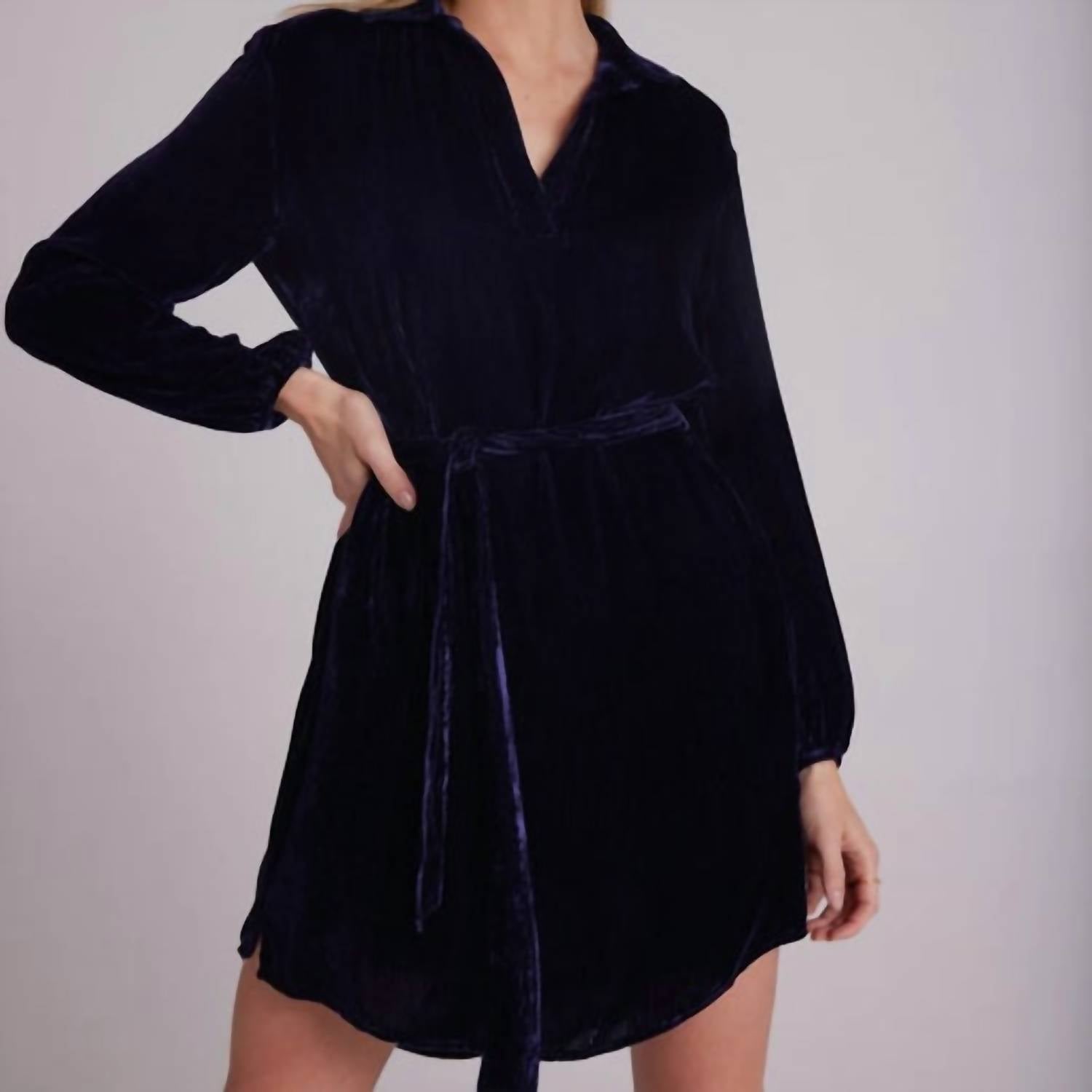 Bella Dahl Velvet Corduroy Tunic Dress in navy - women's dress