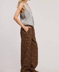 Mimosa Plaid Flannel Contrast Waistband Leopard Boxer Pant in grey - women's pants - alternate view