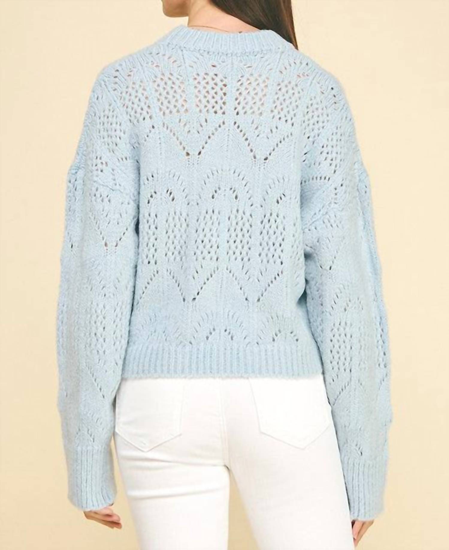 PINCH Eyelet Crewneck Sweater in light blue - women's sweater - detail view