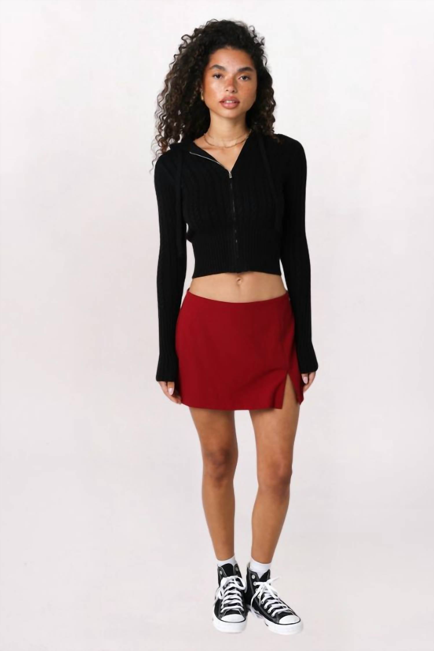 Olivaceous - High Waist Slit Mini Skirt