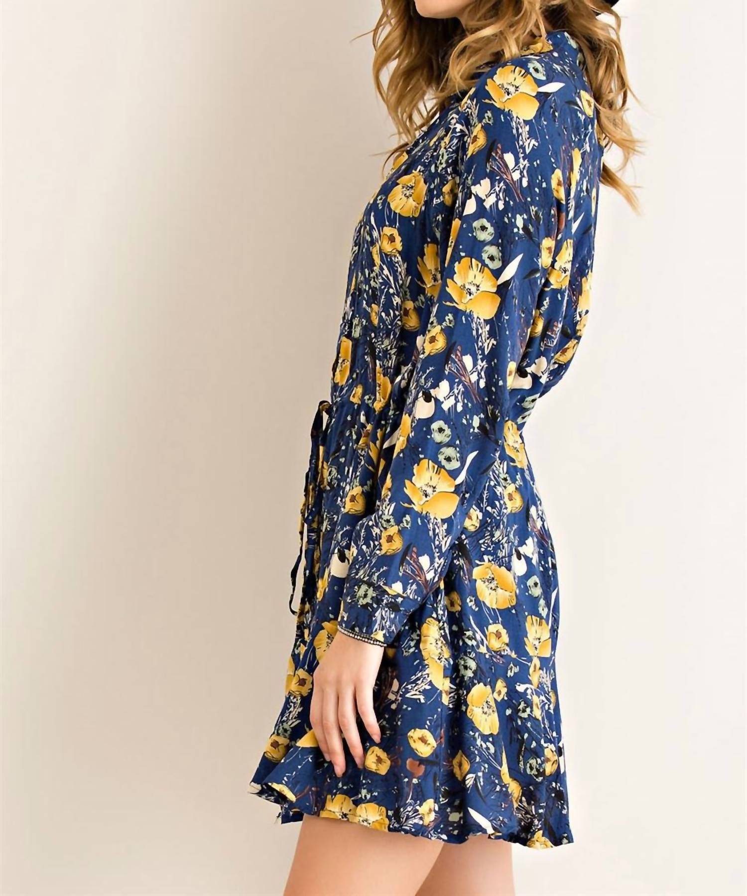 Entro - Floral Print Button Down Mini Dress