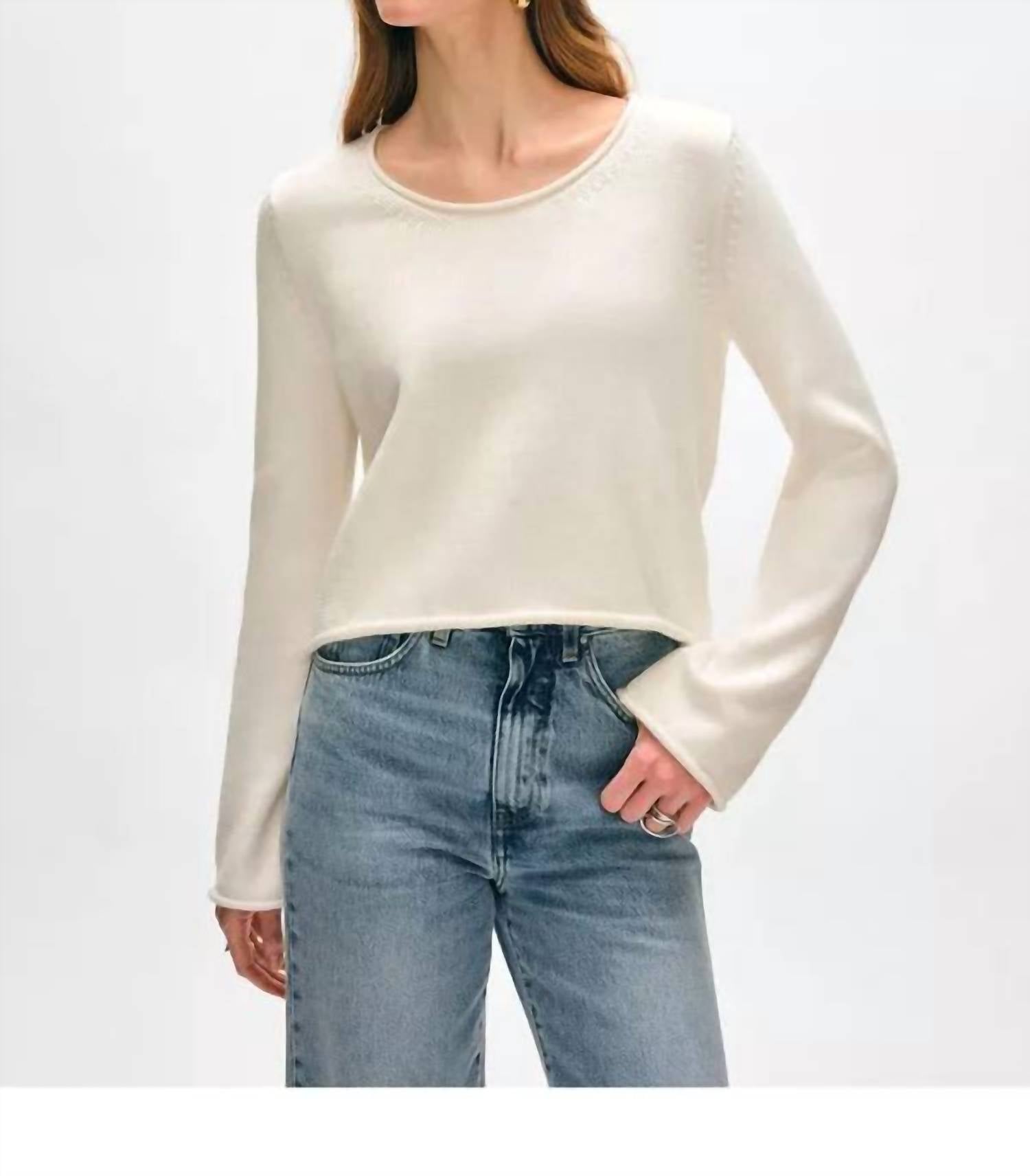 White + Warren - Organic Cotton Roll Trim Crewneck Top