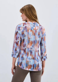 Fdj - Abstract Print Roll Sleeve Top