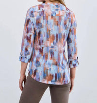 Fdj - Abstract Print Roll Sleeve Top