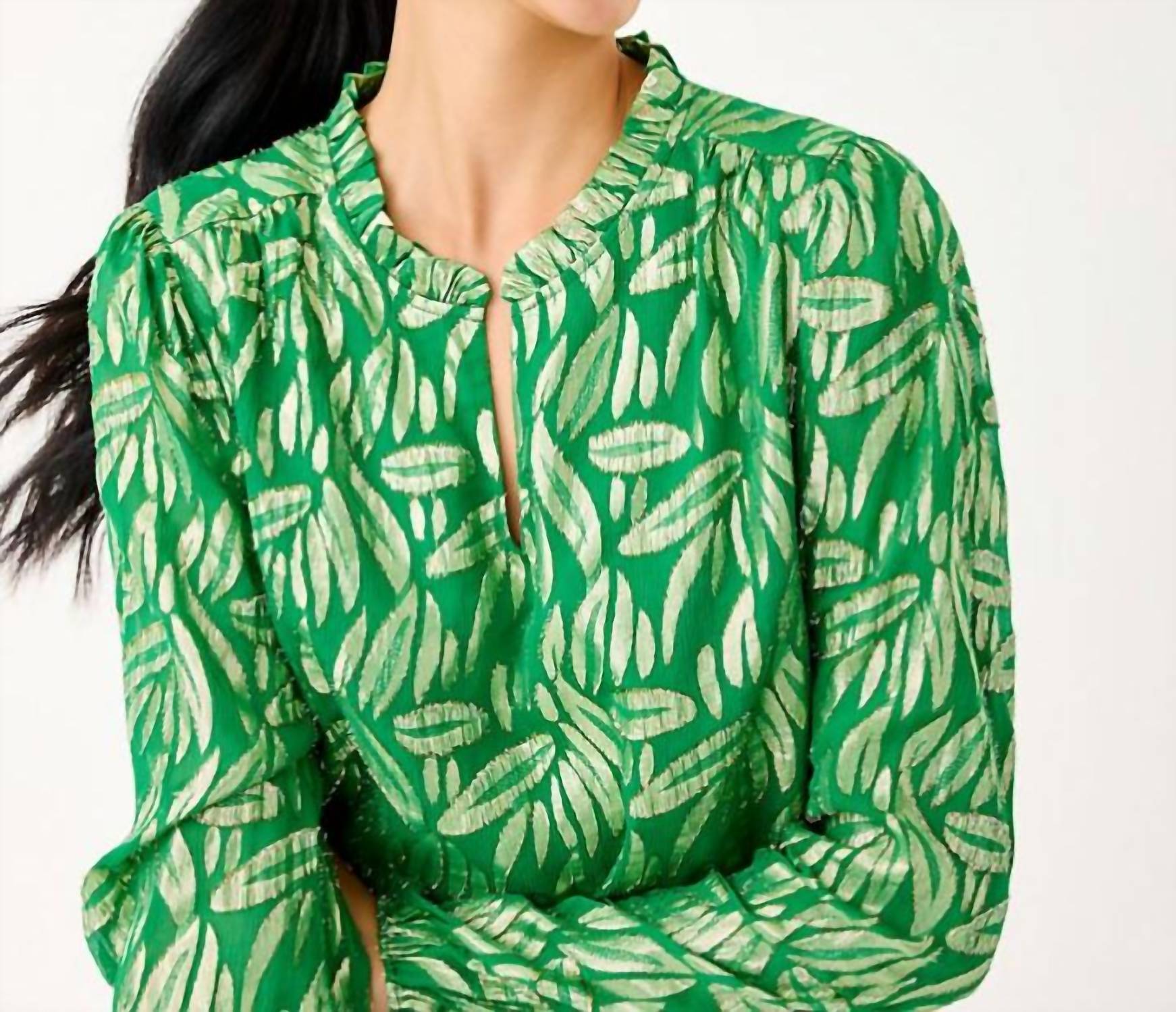 Lilly Pulitzer GIANA LONG SLEEVE SILK TOP in green - women's blouse - view 4
