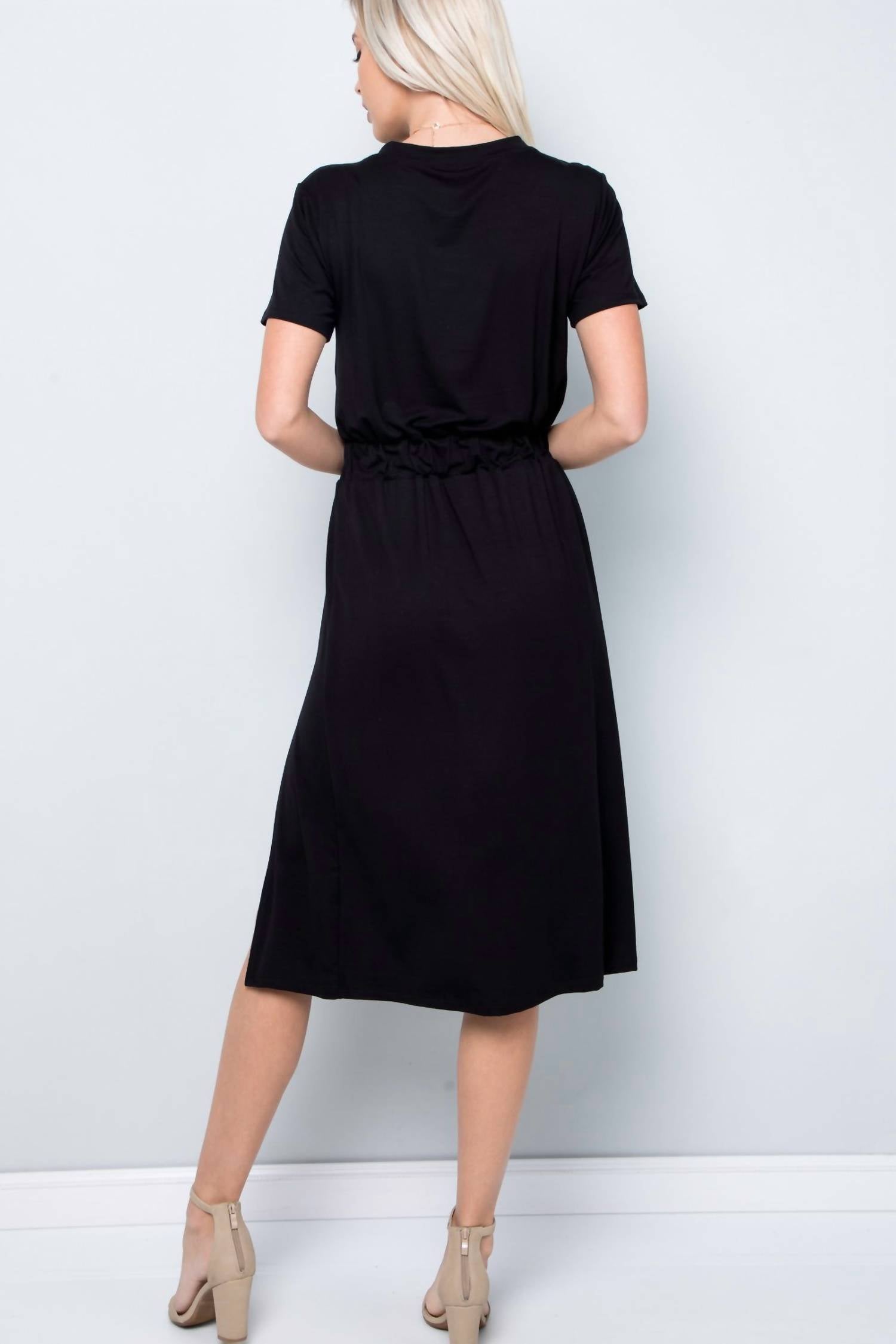 Hailey Apparel - Short Sleeve Midi Dress With Slit