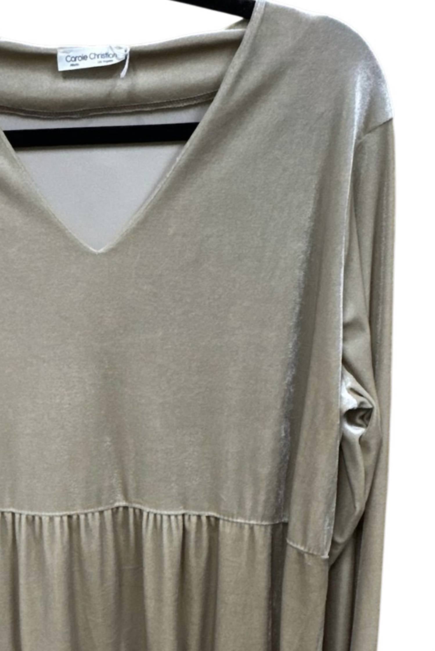 Carole Christian Women's Velvet Tier Dress in champagne - women's dress - detail view