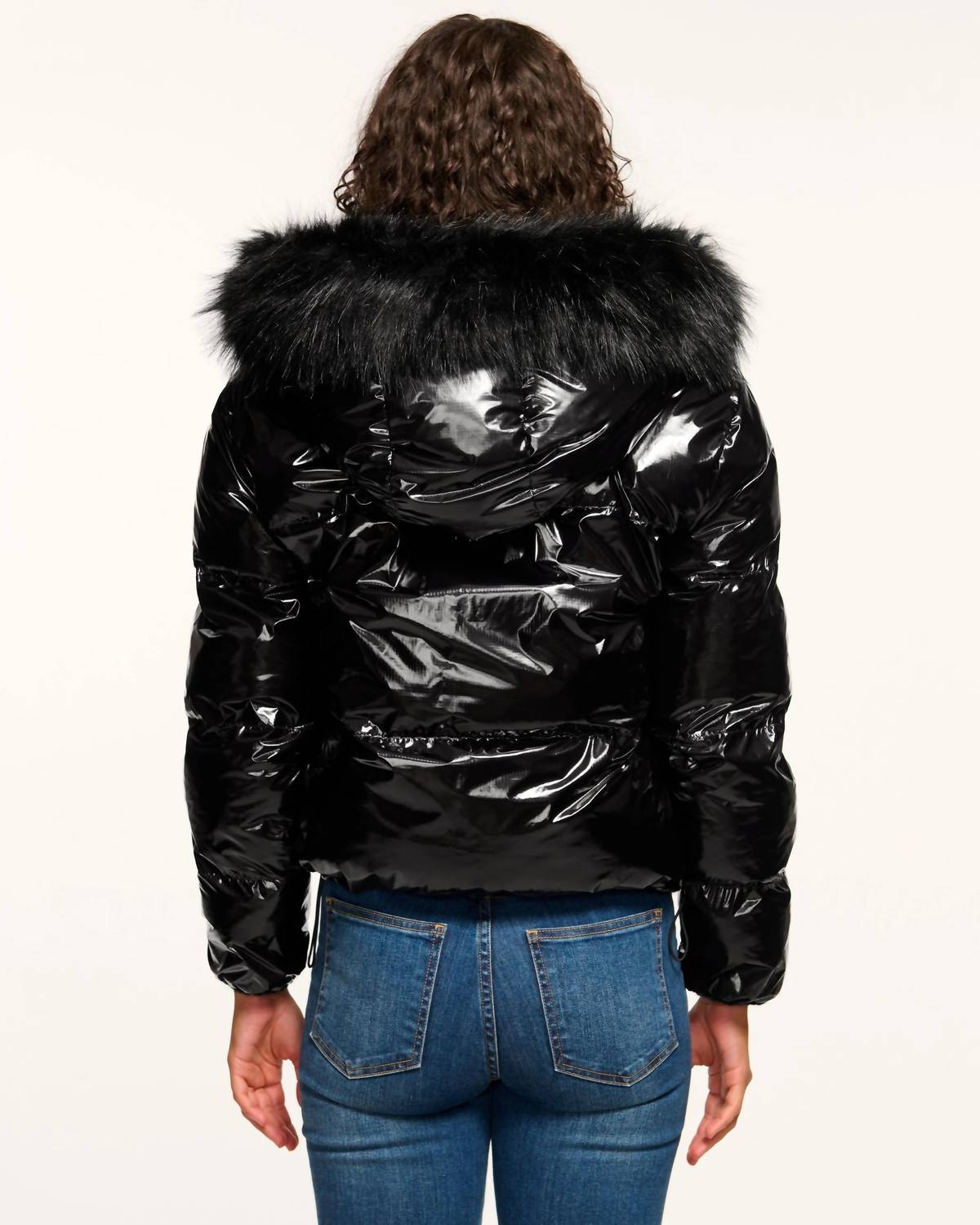 Ramy Brook Beatrice Reversible Puffer Coat in black gold - women's jacket - detail view