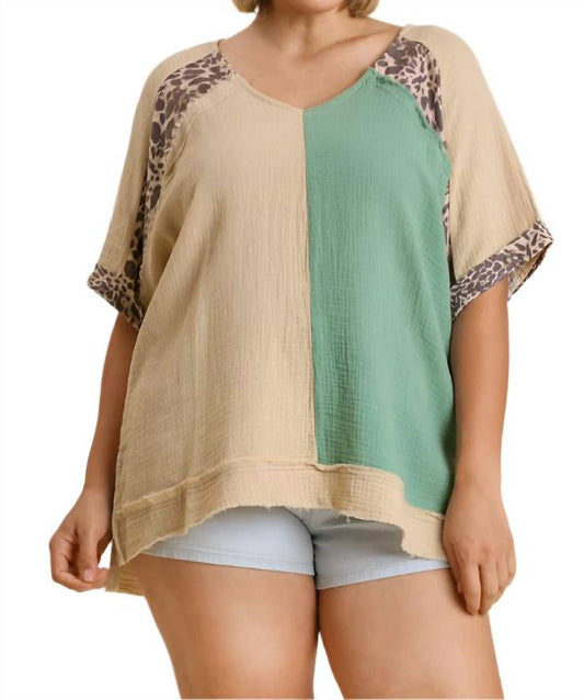 Umgee - Color Block Cotton Gauze Top