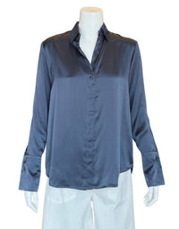 catherine gee Women's Daria French Cuff Silk Blouse in blue steel - women's blouse