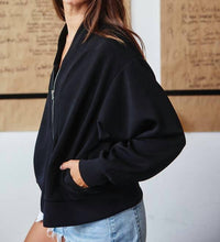 BUCKETLIST Sleek Week Scuba Zip Up Jacket in black - women's jacket - detail view