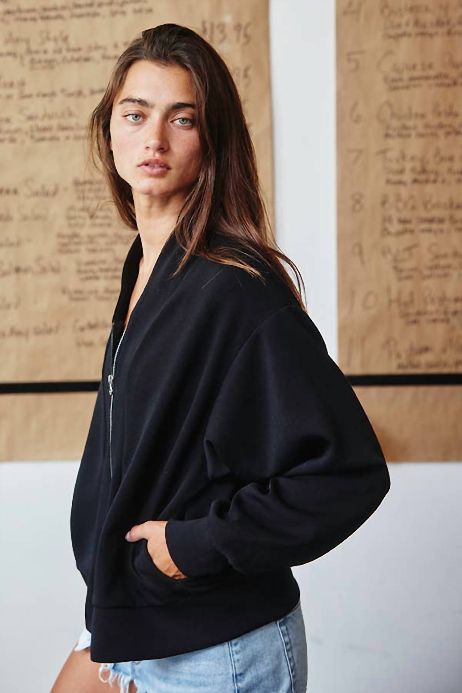BUCKETLIST Sleek Week Scuba Zip Up Jacket in black - women's jacket - alternate view