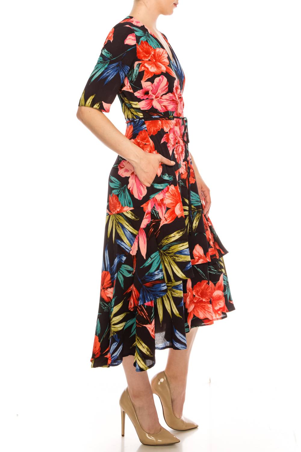 Maison Tara - Floral Illusion Wrap Midi Dress