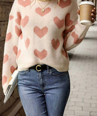Lily Clothing - Heart-Printed Warm & Cute Sweater