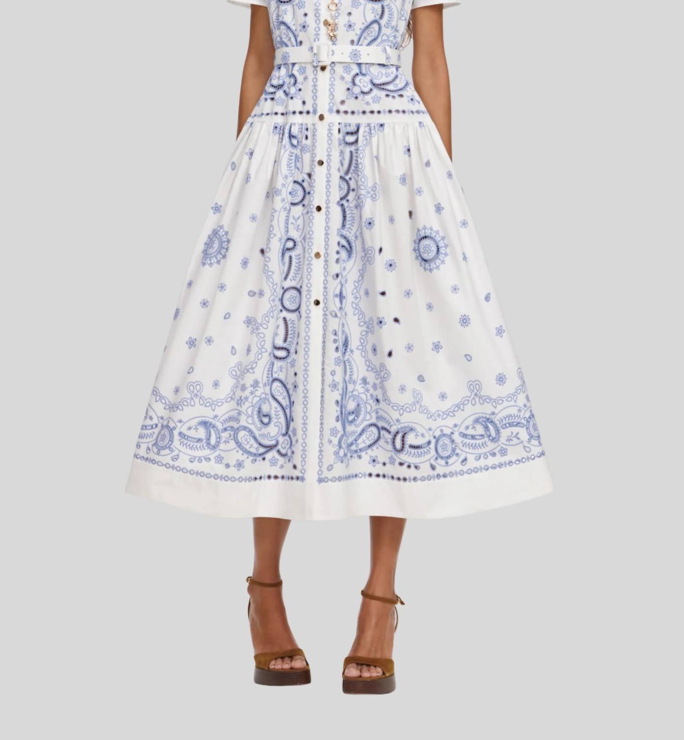 Self-Portrait - Embroidered Midi Shirt Dress
