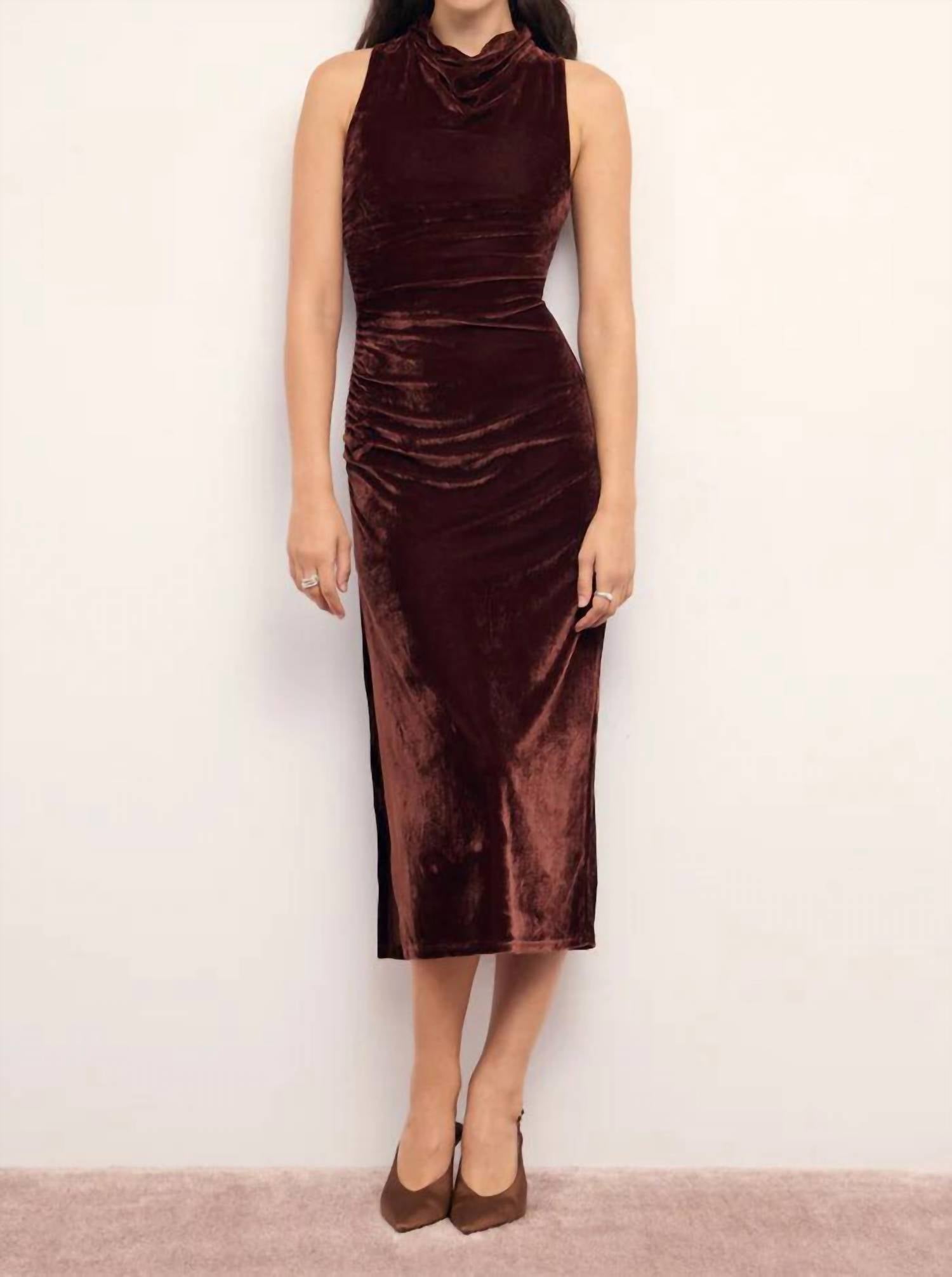 MINKPINK Sonja Velvet Midi Dress in chocolate 1 - women's dress