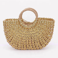 3Am By H&D Accessories - Women's Metallic Faux Straw Tote Bag With Pouch