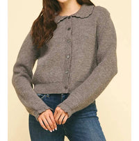 PINCH Janae Eyelet Detail Cardigan in grey - women's cardigan
