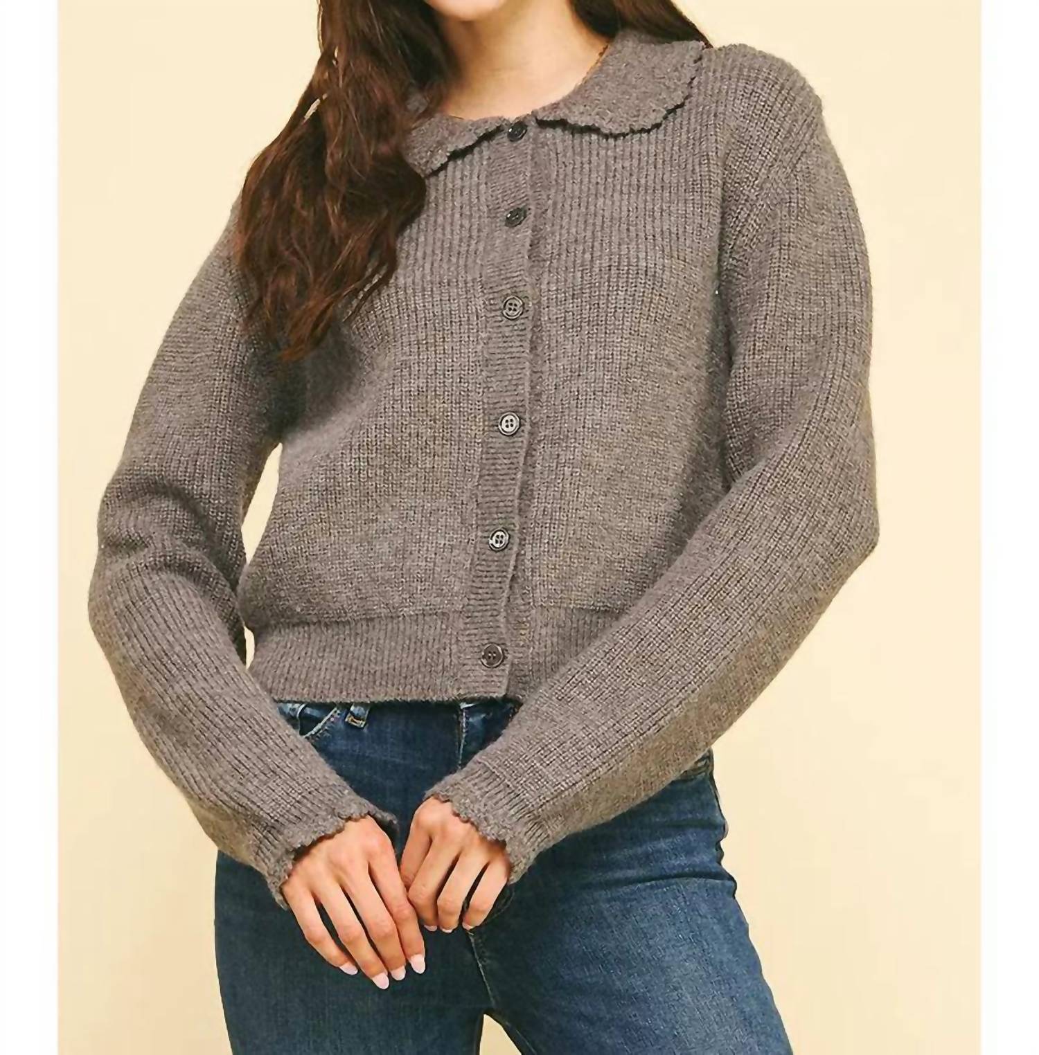 PINCH Janae Eyelet Detail Cardigan in grey - women's cardigan