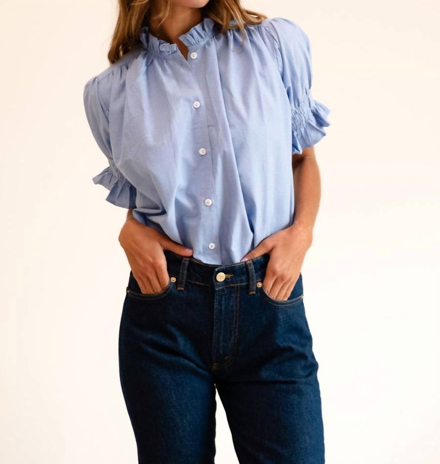 MILLE Marnie Short Sleeve Shirt in sky blue - women's shirt