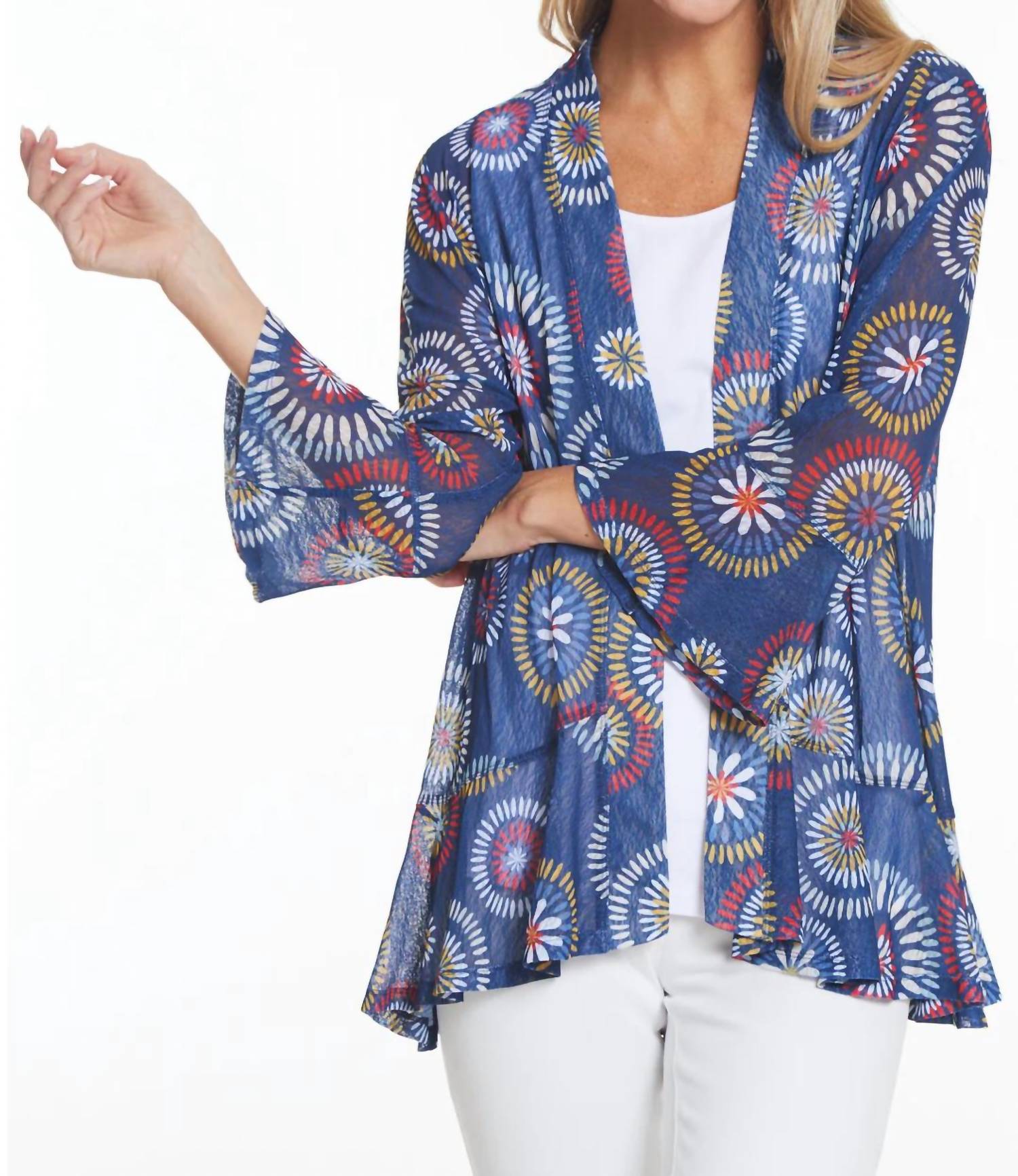 Multiples - Flounce Sleeve Mesh Open Cardigan