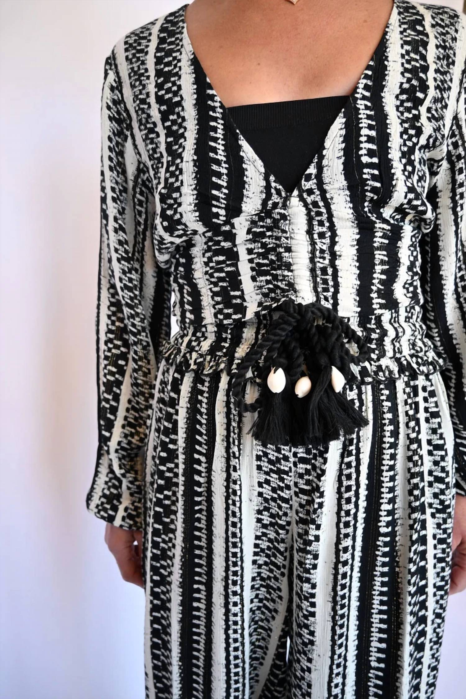 Vintage Havana - Geo Stripe Printed Long Sleeve Top