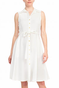 Sharagano - Sleeveless Button Down Collar Shirt Dress