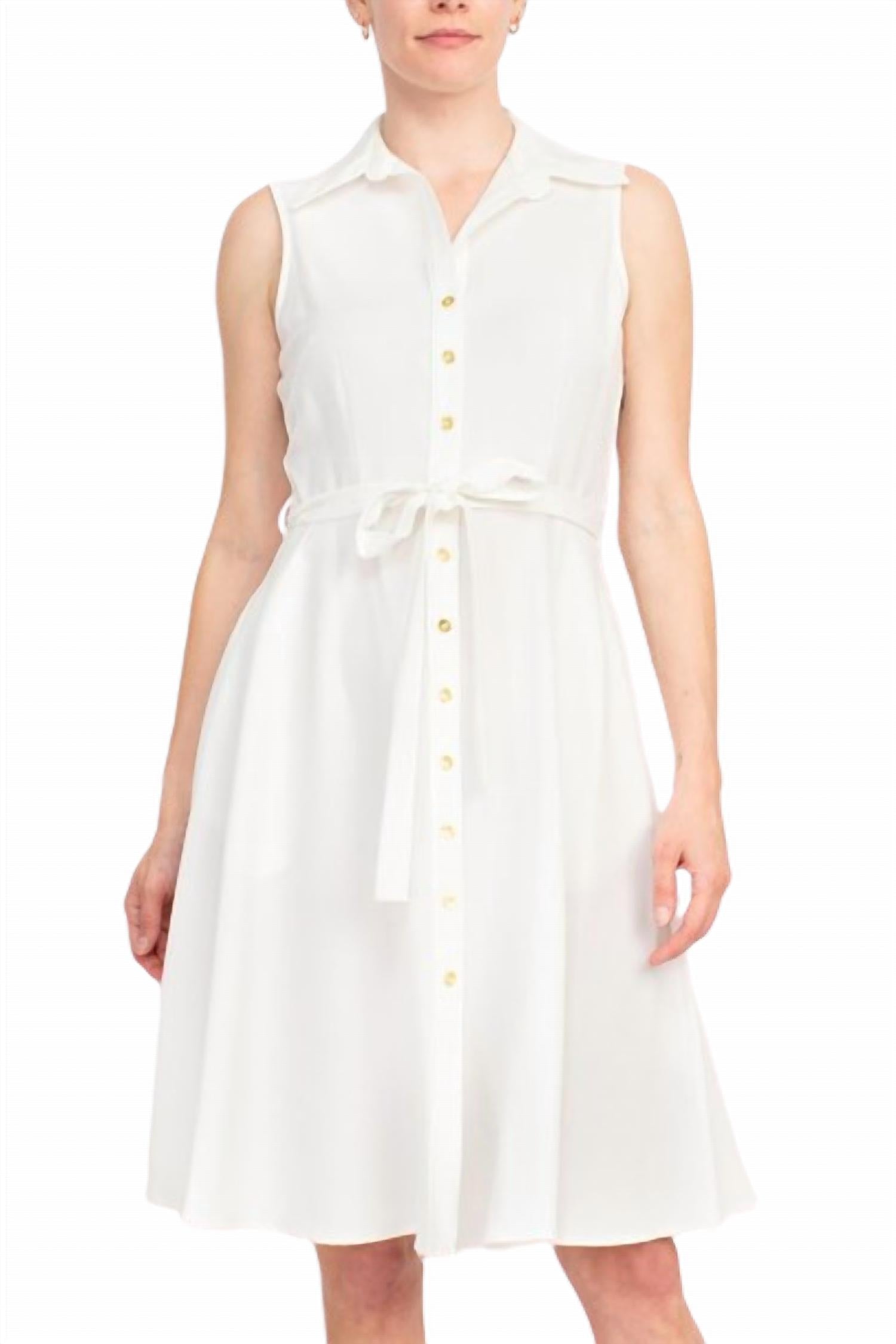 Sharagano - Sleeveless Button Down Collar Shirt Dress