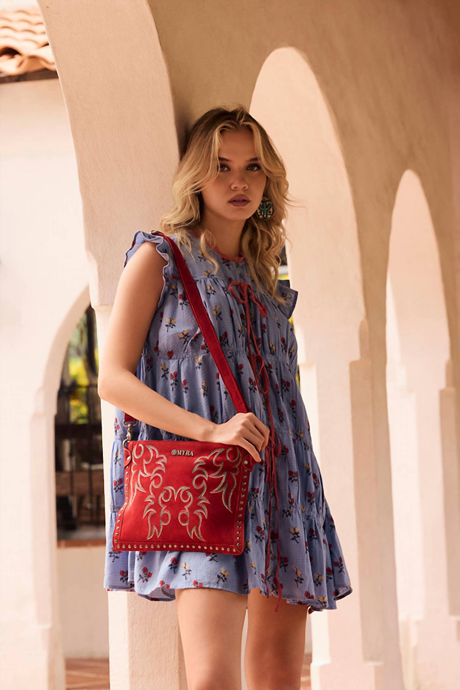 Myra Bags - TEXAS ROSE EMBROIDERED LEATHER SLING BAG
