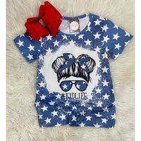 Kidscharm - Girl's Patriotic Messy Bun Tee