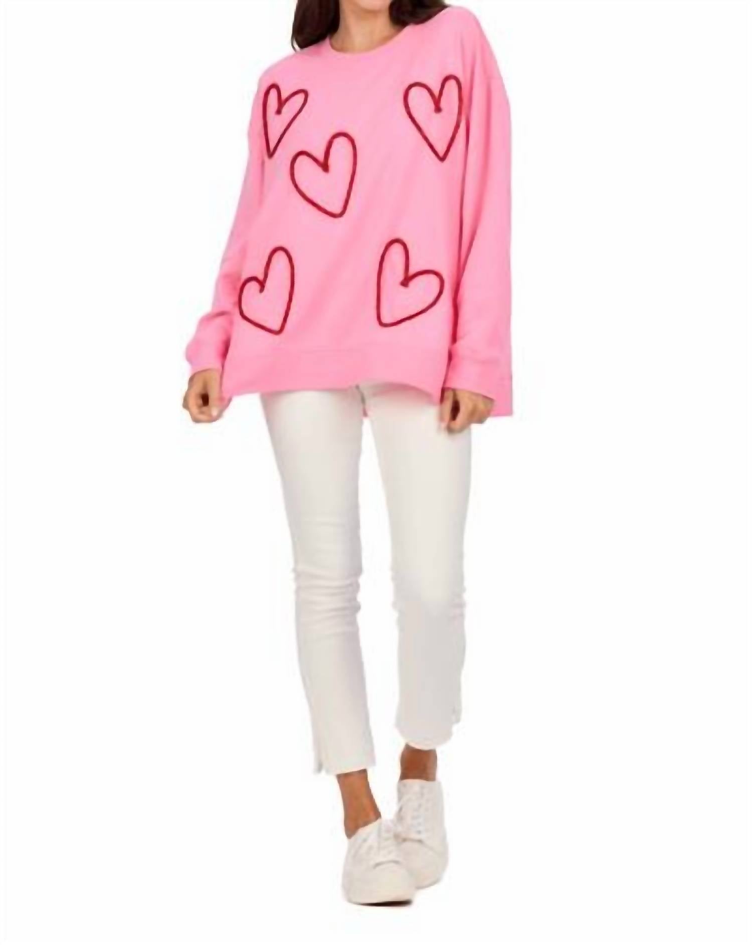mudpie Valentine Crewneck Sweater in pink - women's sweater - alternate view