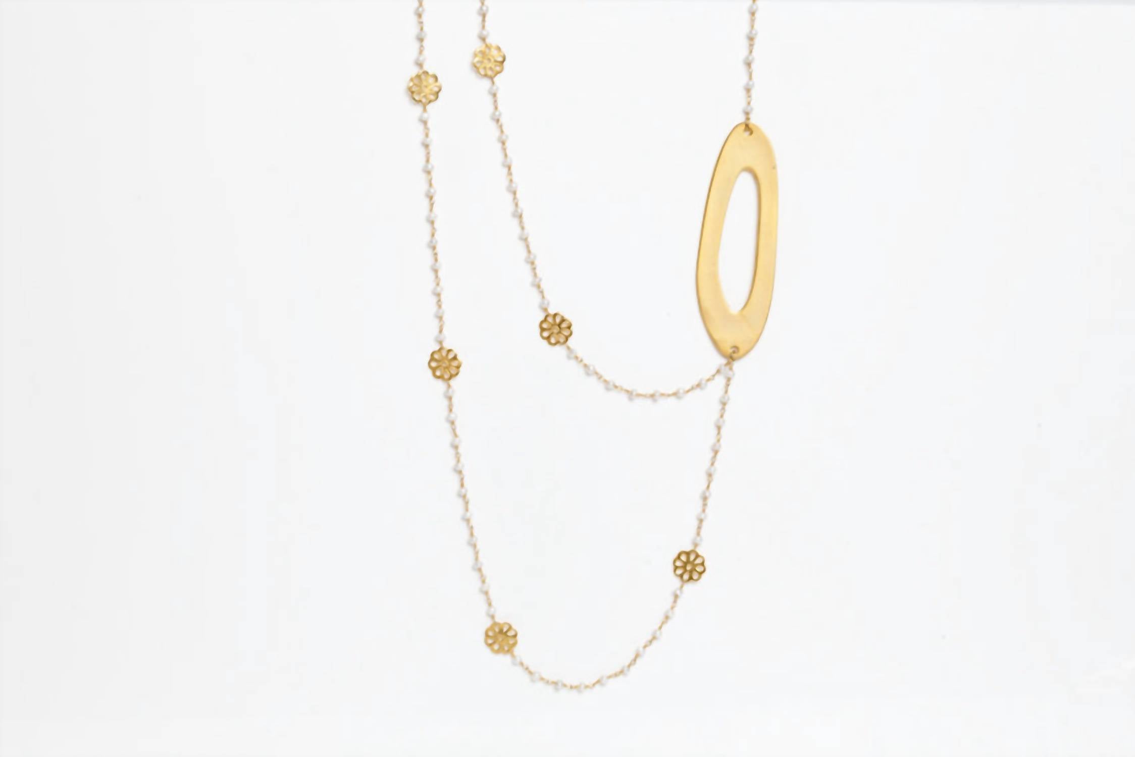 Avenue Chic - Women's Pearl Flower Beaded Necklace