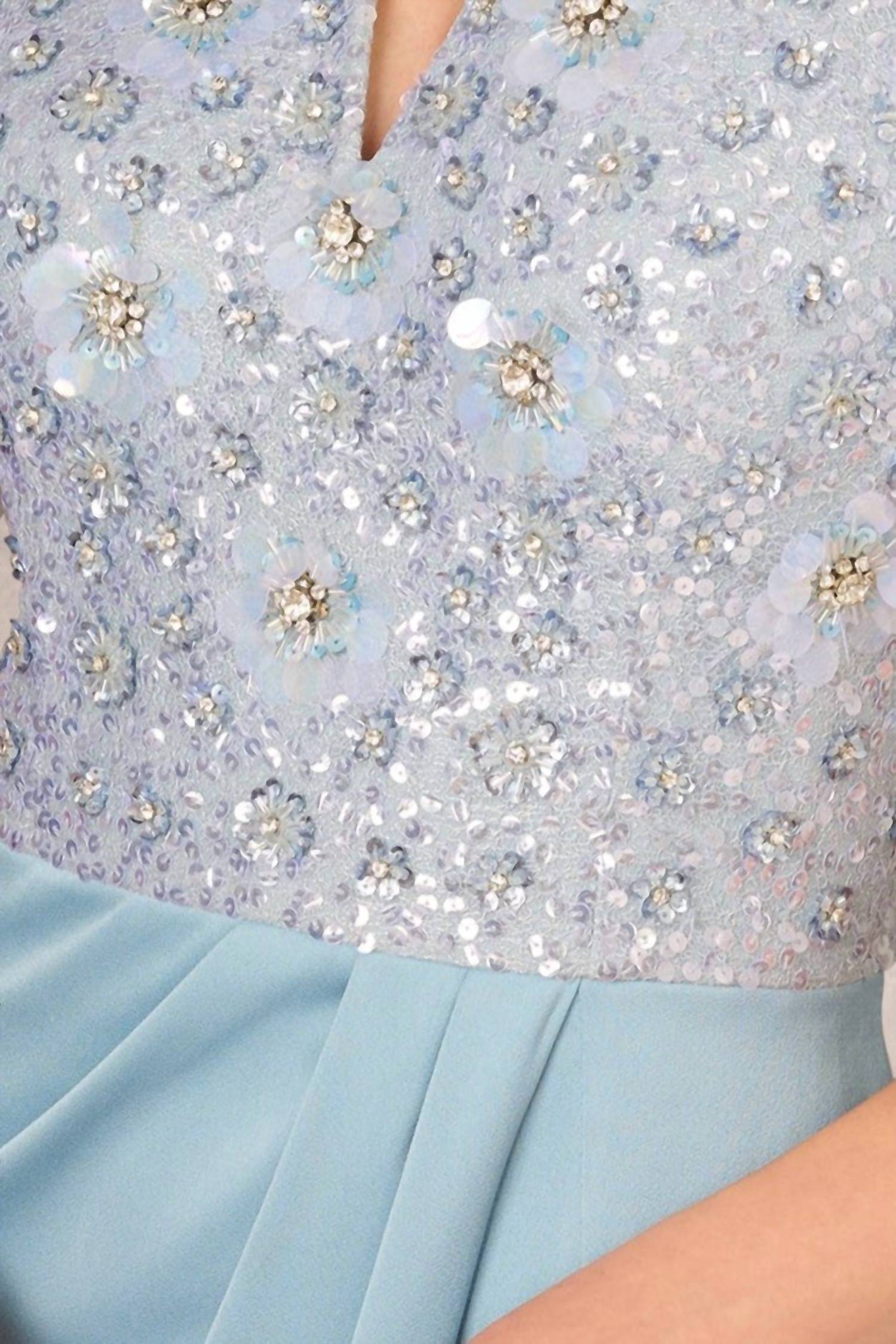 Aidan Mattox - Off-shoulder Beaded Satin Combo Long Dress