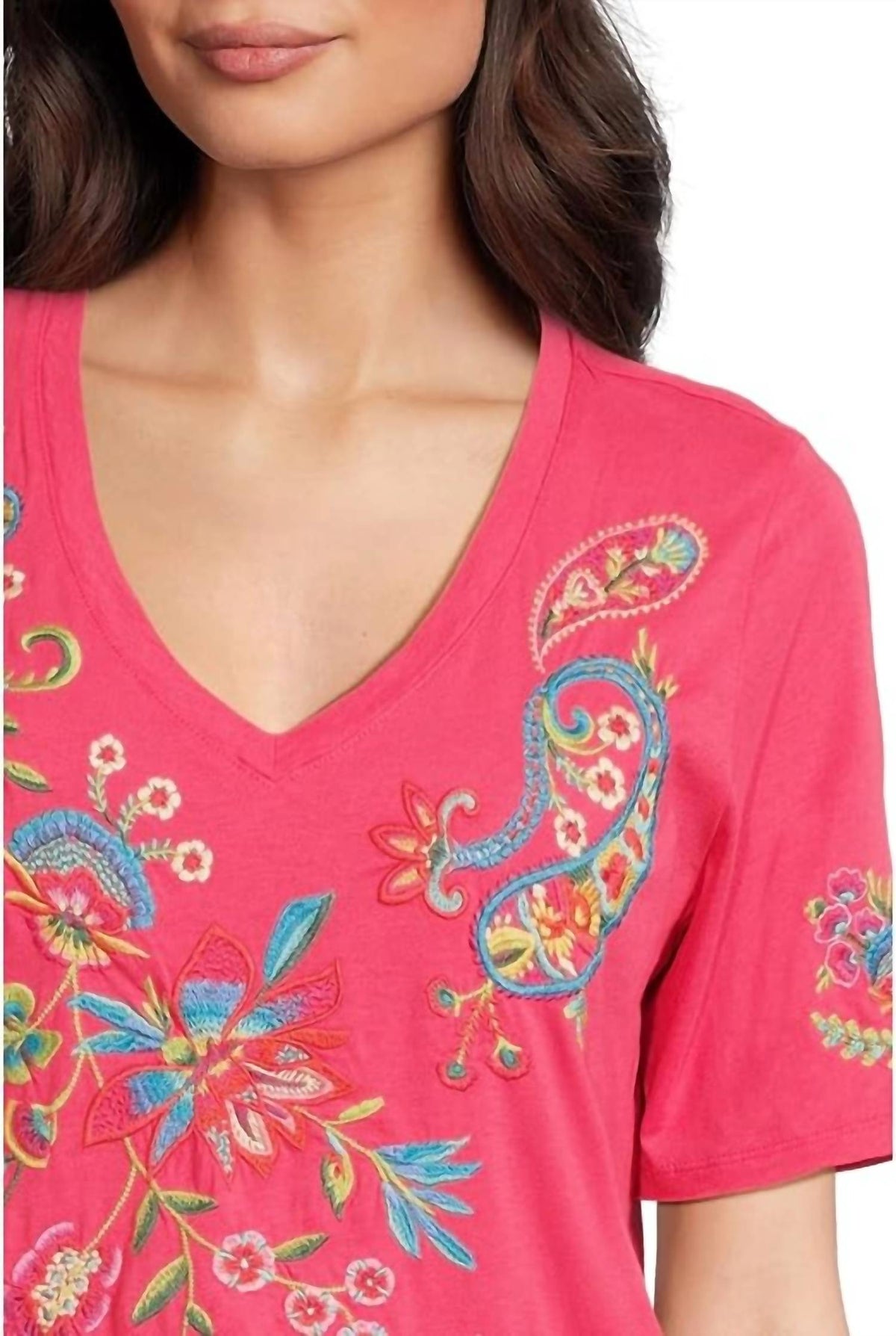 Johnny Was - Raw Hem V-neck Tee