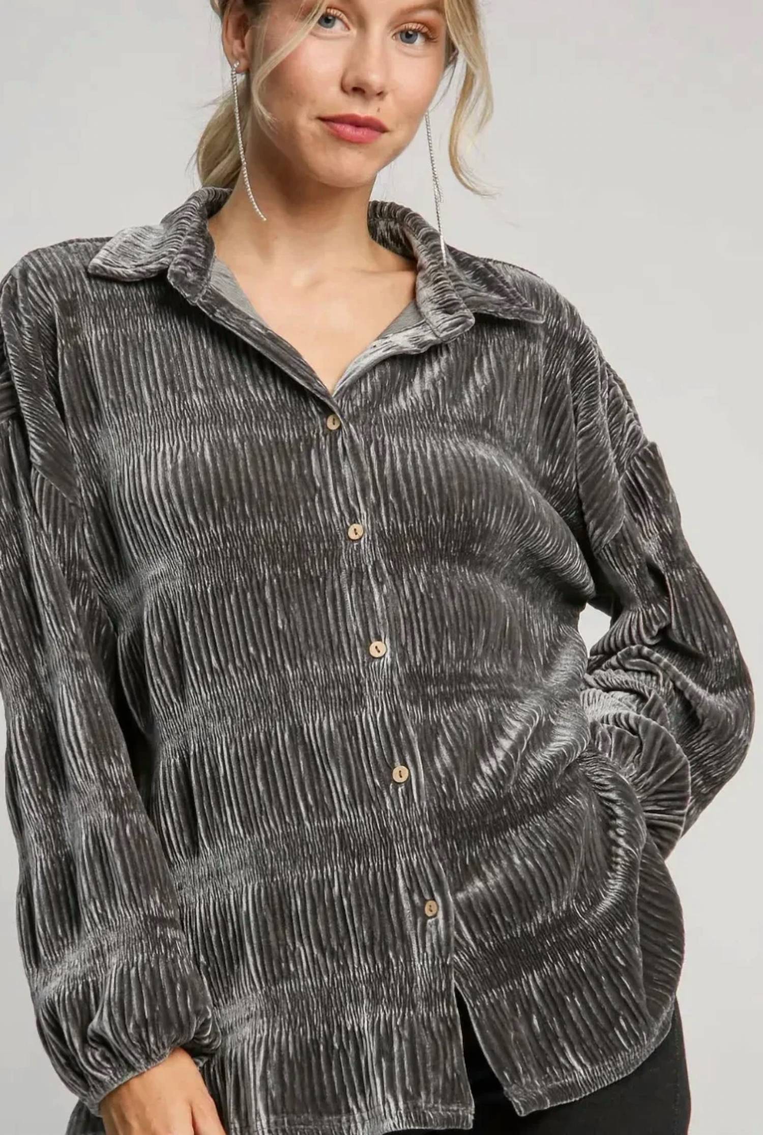 Umgee - Tinsel Tiered Gather Smocked Velvet Top