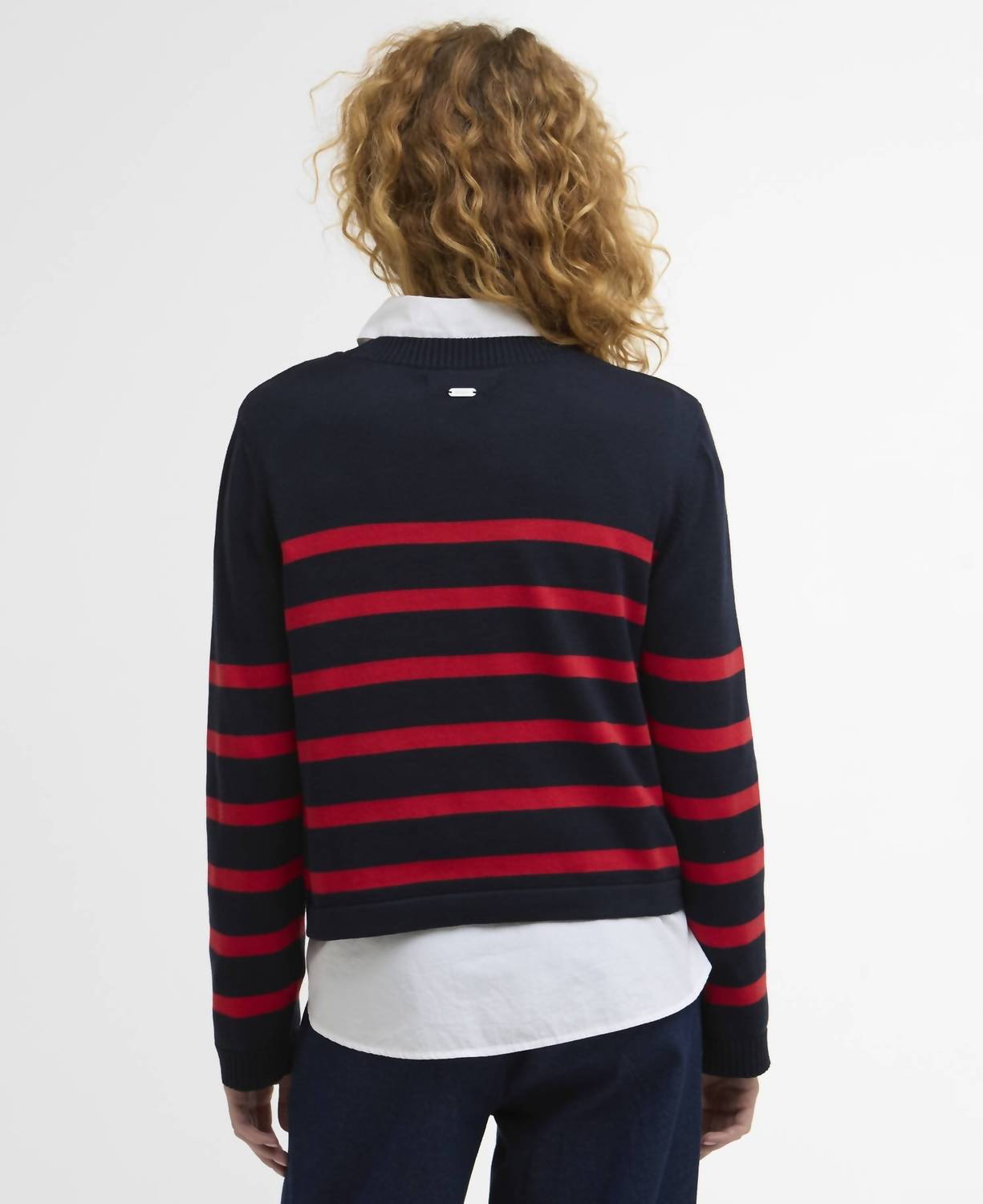 Barbour Fern Striped Crew Neck Jumper in navy poppy red - women's sweater - alternate view