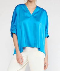 Entro - Satin V-neck Placket Blouse - Plus